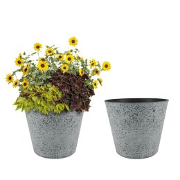2 Pcs, 12" Round Plant Pots with Drainage Holes, Cement Gray