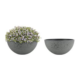 2 Pcs 10" Big Bowl Planter Pots with Drainage Holes,  Dark Gray