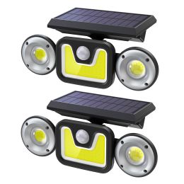 Solar Lights Outdoor,3 heads Solar Security Lights Outdoor Motion Sensor, Waterproof Durable Solar Light for Gardens, Front Door, Yard, Fence, 2 Pack