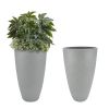 2 Pcs 20" H Tall Planters Plastic Plant Pots with Drainge, 11" W Large Round Tree Pot with Marble Pattern, Light Grey