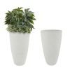 2 Pcs 20" H Tall Planters Plastic Plant Pots with Drainge, 11" W Large Round Tree Pot with Marble Pattern, White