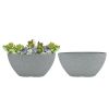 2 Pcs 14" Oval Plant Pots, Flower Pots with Drainage Holes, Plastic Planter with Marble Pattern for Home Garden, Light Gray