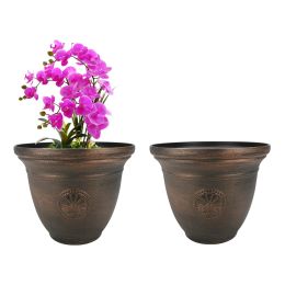 2 PACK Large Copper Plastic Garden Flower Pots Outdoor Planters Containers 16in