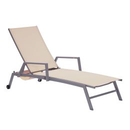 Patio Pool Backyard Porch Aluminum Lounge Chair With Armrests And Wheels