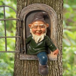 Elf Out The Door Tree Hugger Garden Gnome Statue, Garden Peeker Yard Art unimaginable Tree Sculpture Garden Decoration