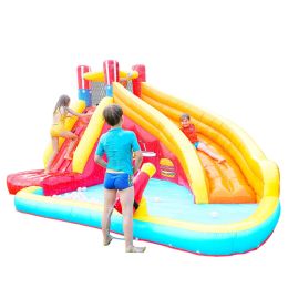 Inflatable Water Slide Backyard Water Park with Climbing Wall, Splash Pool, Water Cannon, Heavy Duty Blower, Water Sprinkler, Stakes, Repair Patches,
