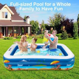 Inflatable Swimming Pool for Family, 100" X 71" X 22" Full-Sized Inflatable Kiddie Pools, Electric Pump Included, Lounge Pool for Baby Toddlers Kids A