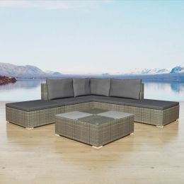6 Piece Garden Lounge Set with Cushions Poly Rattan Gray