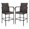 Free shipping 2Pieces Upgraded Wicker Bar Stool Chairs Outdoor Backyard Rattan Chair w/Iron Frame, Armrest and Footrest  YJ