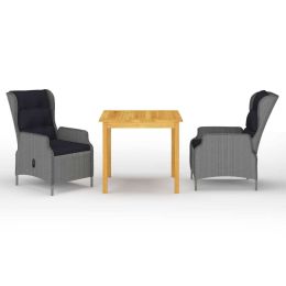 3 Piece Garden Dining Set Light Gray