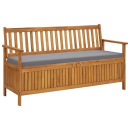 Garden Storage Bench with Cushion 58.3" Solid Acacia Wood