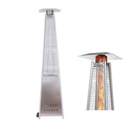 Outdoor Patio Pyramid Propane Space Heater,46000 BTU,Portable Flame Heater,With Wheels,Stainless Steel Color
