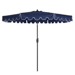 Outdoor Patio Umbrella 9-Feet Flap Market Table Umbrella 8 Sturdy Ribs with Push Button Tilt and Crank, navy blue with Flap[Umbrella Base is not Inclu