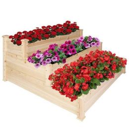 Bosonshop 3 Tier Raised Garden Bed Kit Wooden Planter Box Heavy Duty Solid Fir Wood, 47" x 47" x 21"