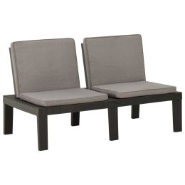 Garden Lounge Bench with Cushion Plastic Gray