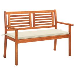 2-Seater Garden Bench with Cushion 47.2" Solid Eucalyptus Wood