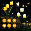 Solar Power Flower Garden Stake Landscape Fairy Lamp Outdoor Yard Path LED Light Yellow+White Tulip Garden Lights 2Pcs