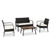 Free shipping 4 Pieces Outdoor Leisure Rattan Furniture Rattan Chair Small Four-piece Coffee Table Solid Wood Coffee Table-Black YJ