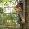 Elf Out The Door Tree Hugger Garden Gnome Statue, Garden Peeker Yard Art unimaginable Tree Sculpture Garden Decoration