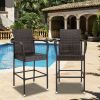 Free shipping 2Pieces Upgraded Wicker Bar Stool Chairs Outdoor Backyard Rattan Chair w/Iron Frame, Armrest and Footrest  YJ