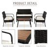 Free shipping 4 Pieces Outdoor Leisure Rattan Furniture Rattan Chair Small Four-piece Coffee Table Solid Wood Coffee Table-Black YJ