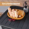 MEOOEM Patio Side Table with 1.57" Umbrella Hole Outdoor Stand Metal Bistro Table for Coffee Deck Garden Pool, Black