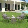 3-Piece Patio Conversation Bistro Set, Outdoor All-Weather Wicker Furniture for Porch, Backyard w/ 2 Wide Ergonomic Chairs, Cushions, Glass Top Side T