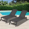 Outdoor 2-Pcs Set Chaise Lounge Chairs,Five-Position Adjustable Aluminum Recliner,All Weather for Patio,Beach,Yard,Pool ( Grey Frame/ Black fabric)