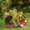Garden Statue Cute Frog Face Turtles Figurines,Solar Powered Resin Animal Sculpture with 3 Led Lights for Patio,Lawn