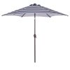 Outdoor Patio 8.6-Feet Market Table Umbrella with Push Button Tilt and Crank, Blue White Stripes[Umbrella Base is not Included]