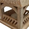 DunaWest Floral Engraved Decorative Temple Top Mango Wood Hanging Bird House with Feeder, Brown