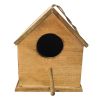 DunaWest Hut Shape Decorative Mango Wood Hanging Bird House with Engraved Details, Distressed Brown